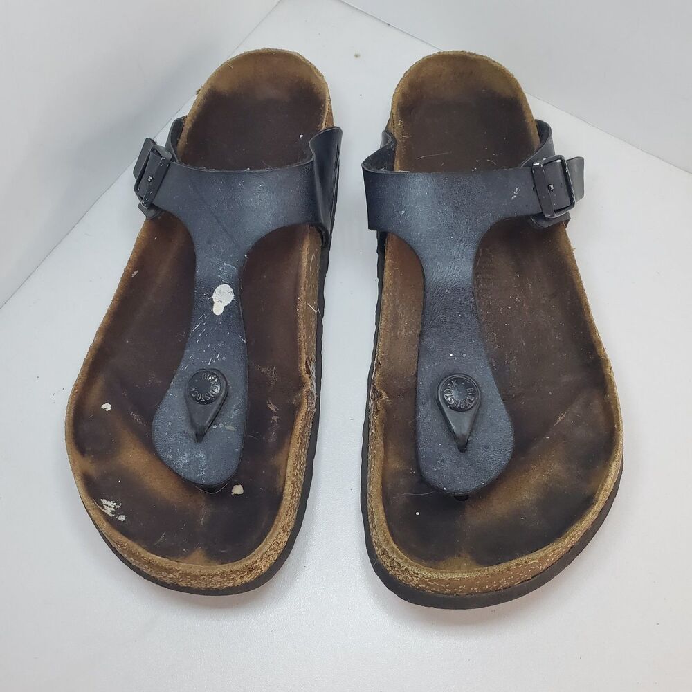 Birkenstock Gizeh Thong Sandal Black Leather Womens Size 8 EUR 38 Cork Germany